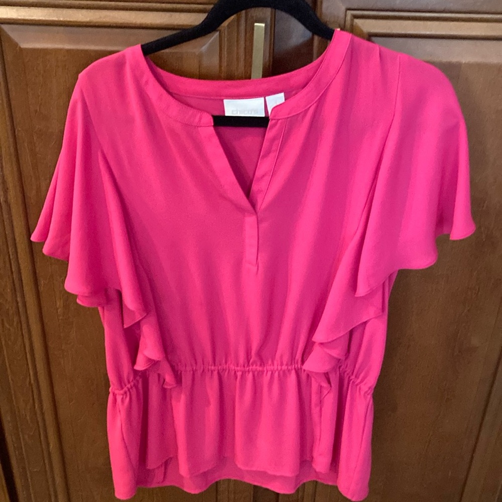 Chico's Pink Ruffled Peplum Blouse